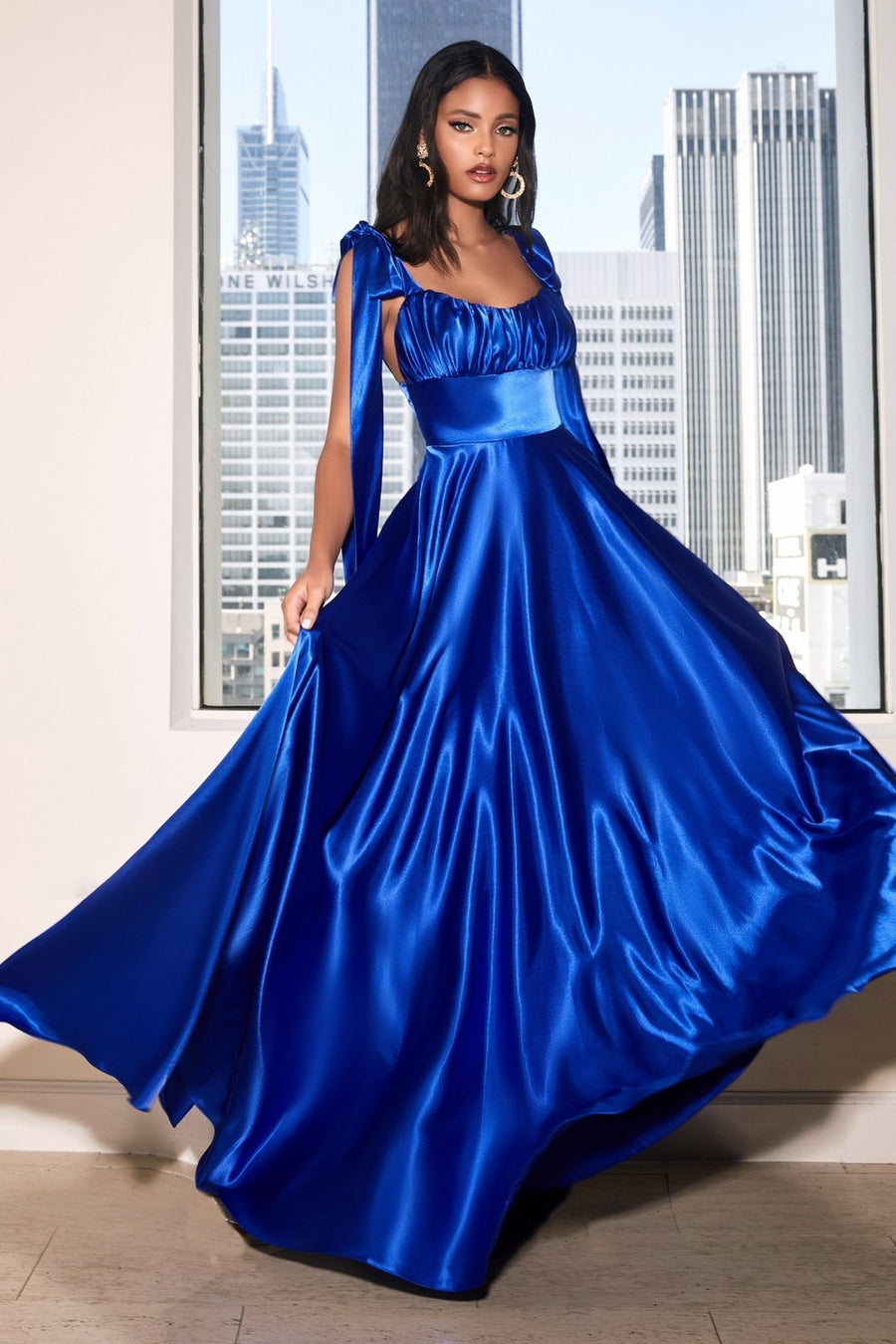 Reception and party wear satin gown in dark blue  G3WGO2281   G3fashioncom